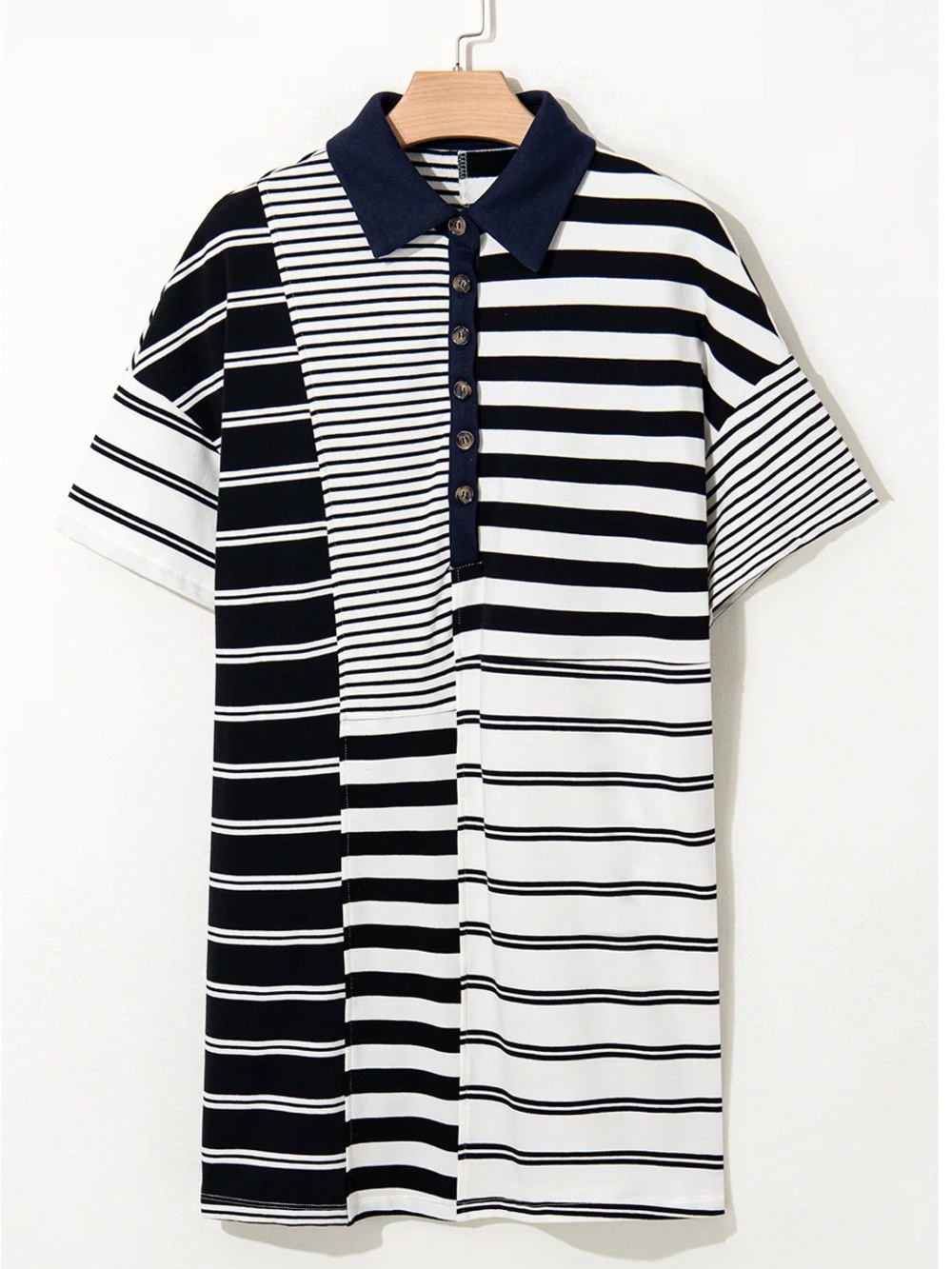 Sky to Moon dark navy Stripe Half Placket Polo T-Shirt Dress size Small - Picture 3 of 12